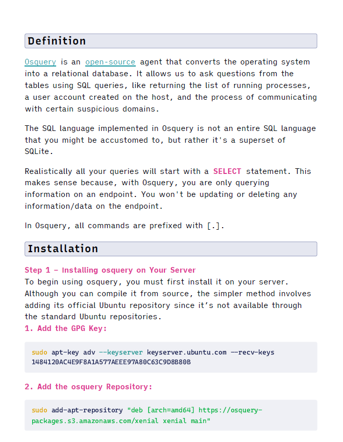 Osquery Cheat Sheet