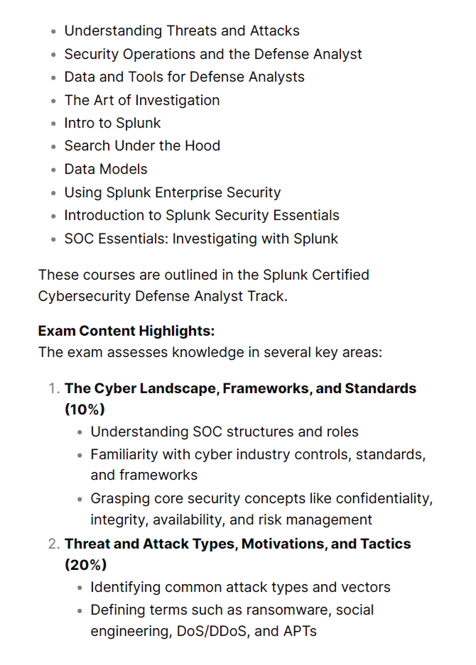 Splunk Certified Cybersecurity Defense Analyst Study Notes - SPLK 5001